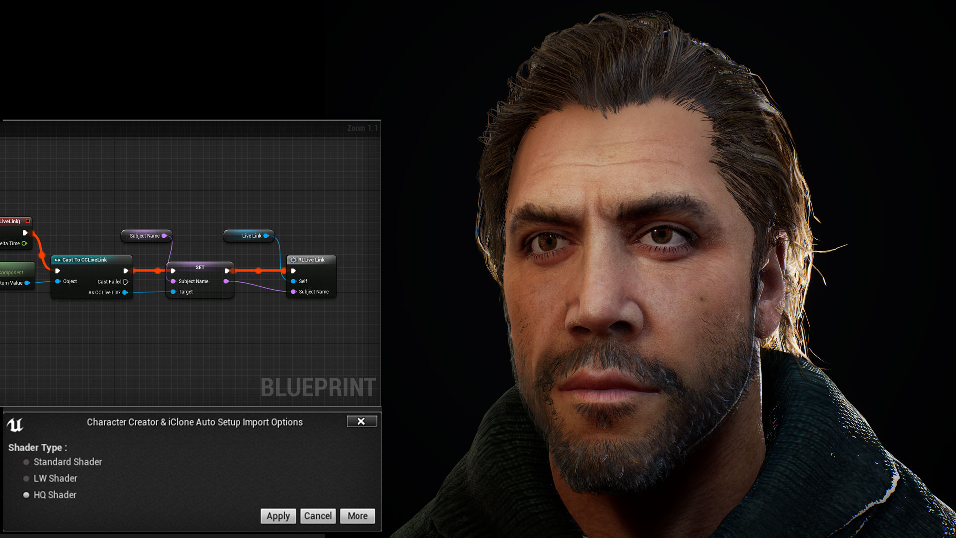 iClone Unreal Live Link screenshot - Automated Digital Human Shader Assignment