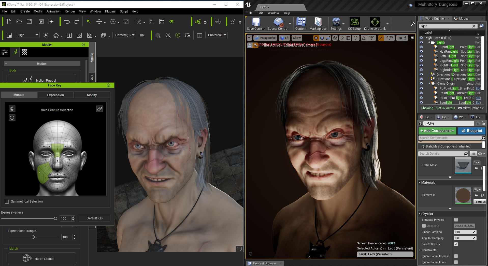 iClone Unreal Live Link screenshot - Facial Expression Editing