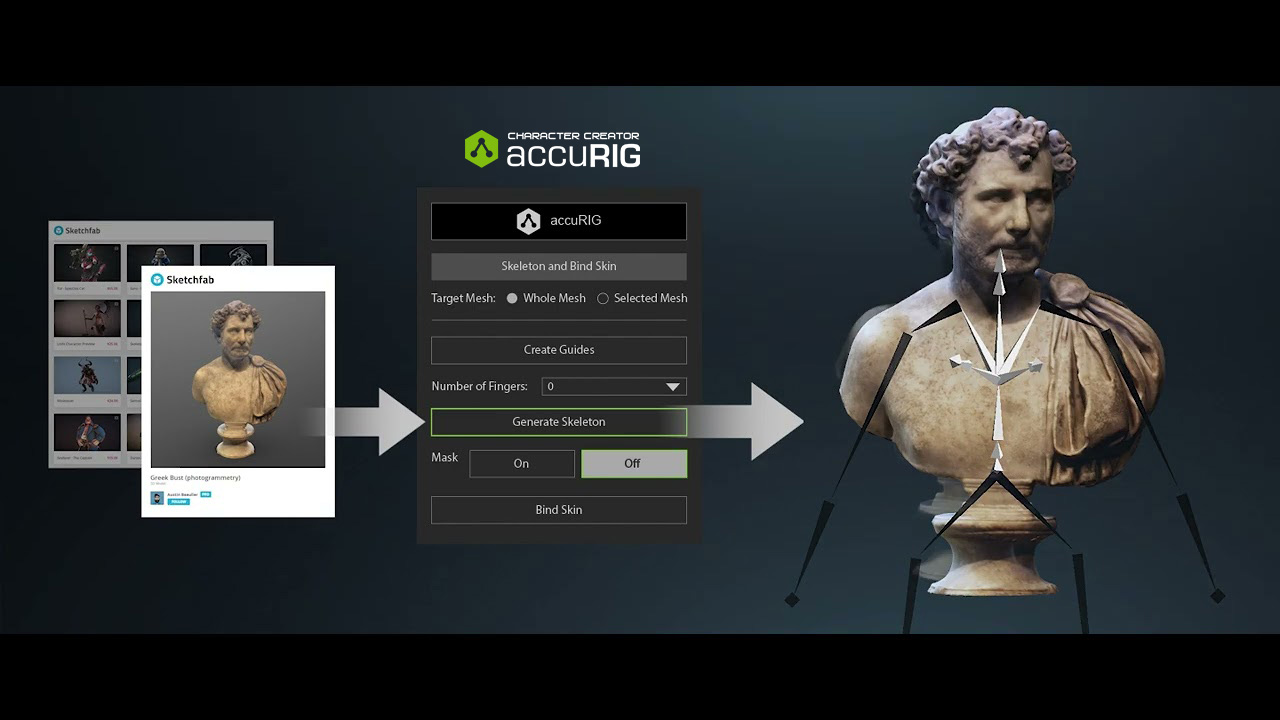 AccuRIG screenshot - Masking Unused Bones