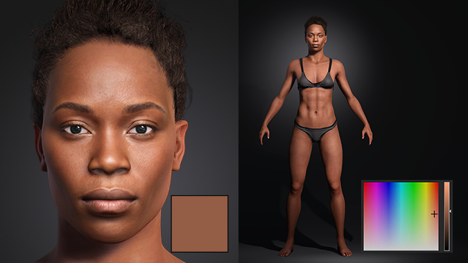 Automatic skin tone matching applied to a female character