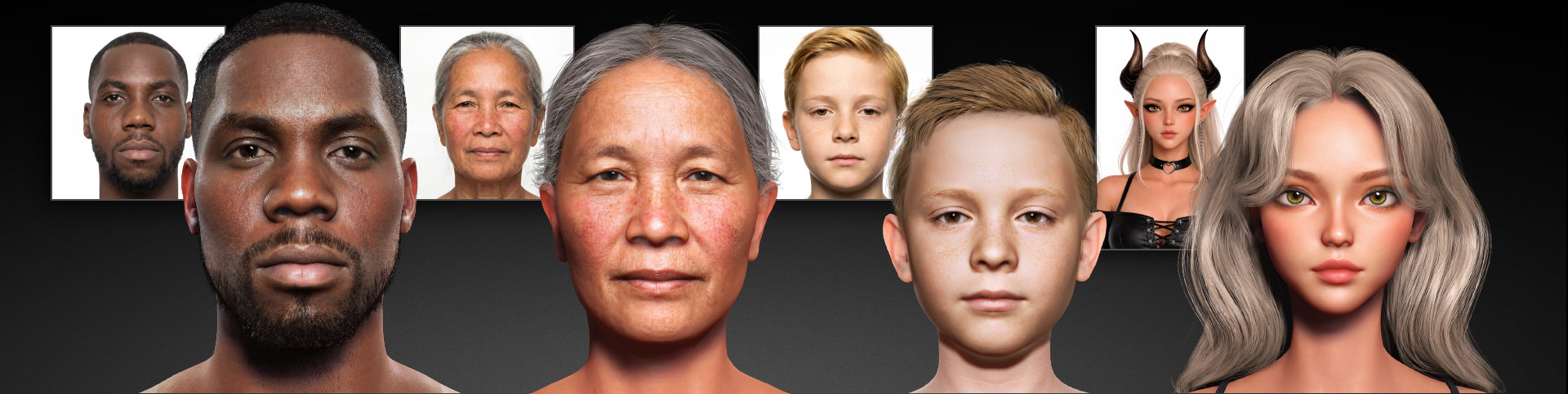 Photo-to-3D character conversion showing a real portrait alongside its generated digital human