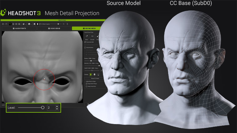 Mesh wrapped to SubD-0 subdivision level — lightweight geometry optimized for real-time game use
