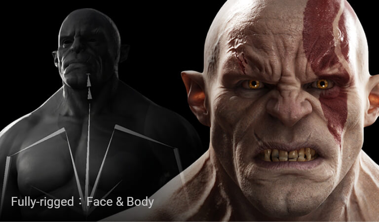 Fully-rigged CC character base with facial and body skeletal controls