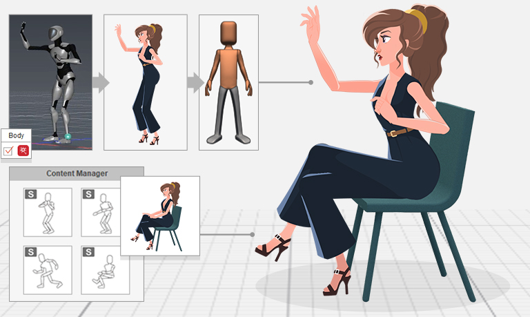 body motion capture mocap animation - Multi-pass Recording