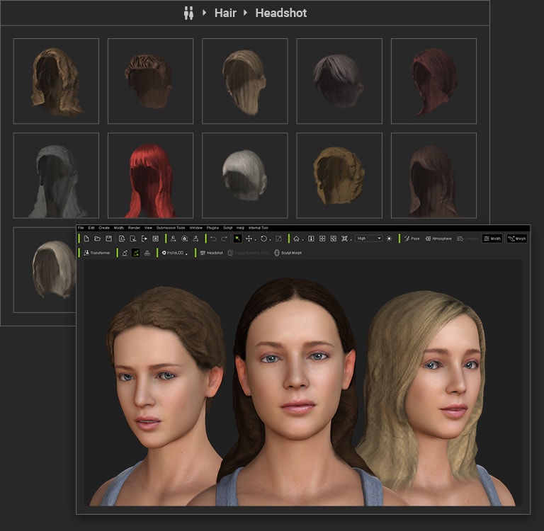 headshot - 3d hair library