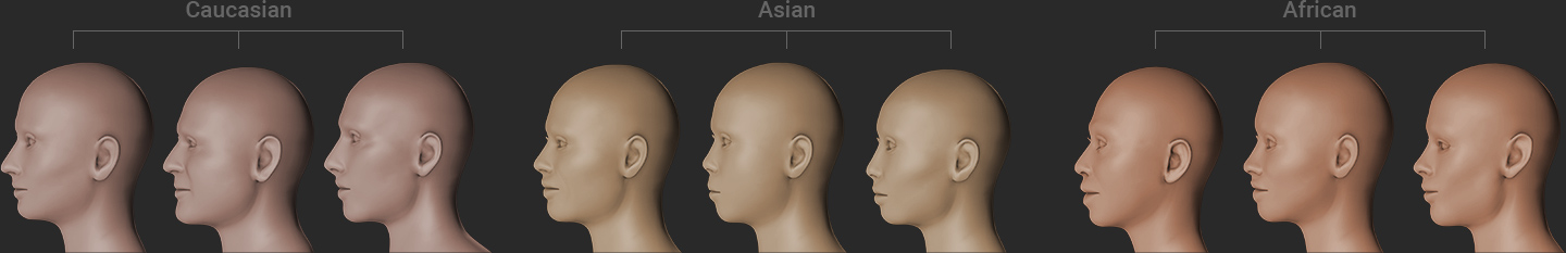 headshot - 3d face shapes by caucasian, asian, african