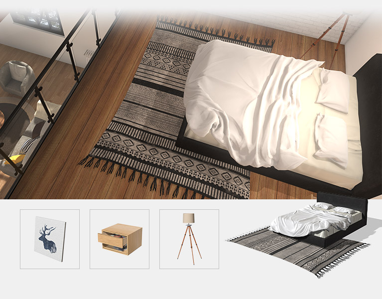interior 3d scene - bed room