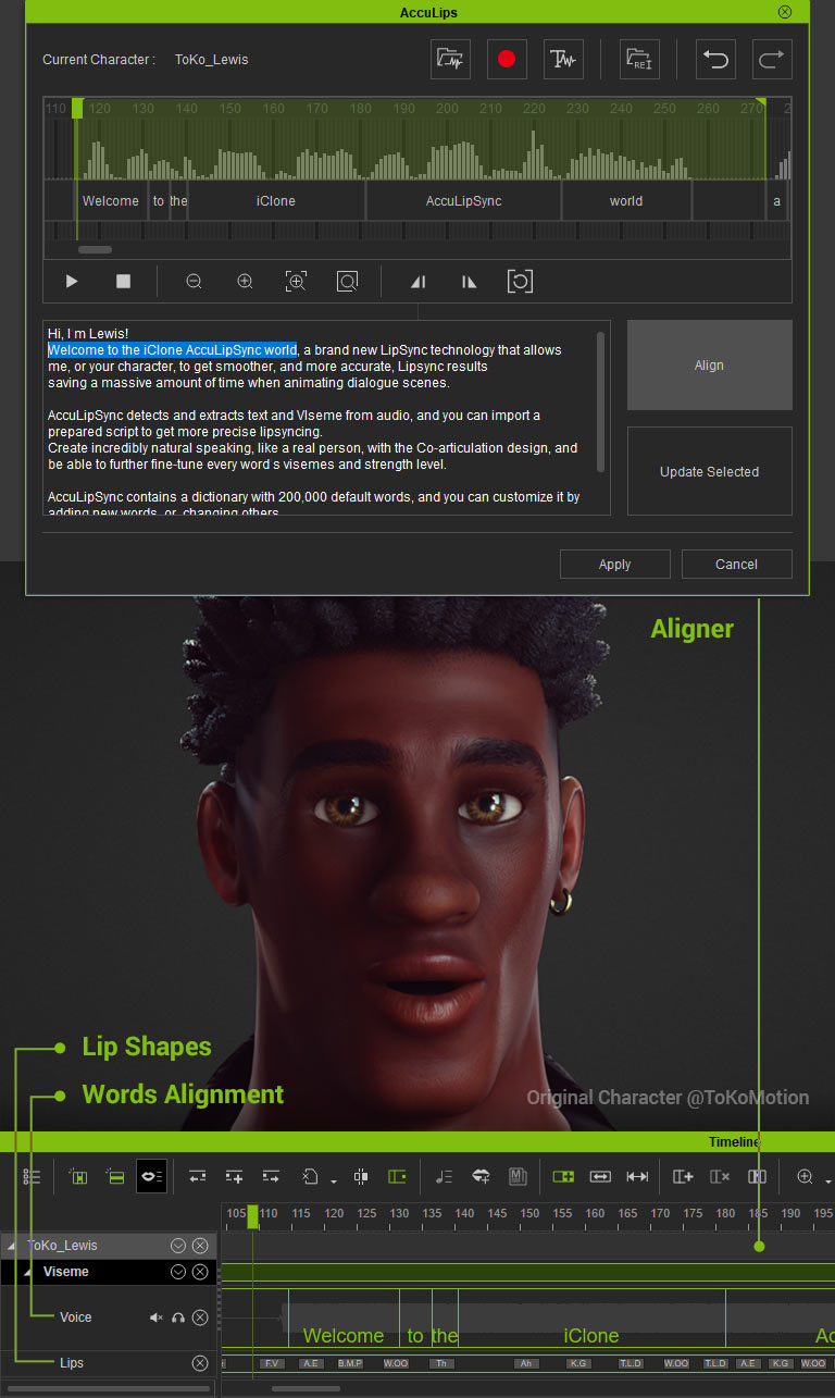 lipsync animation - generate precise text and visemes from audio