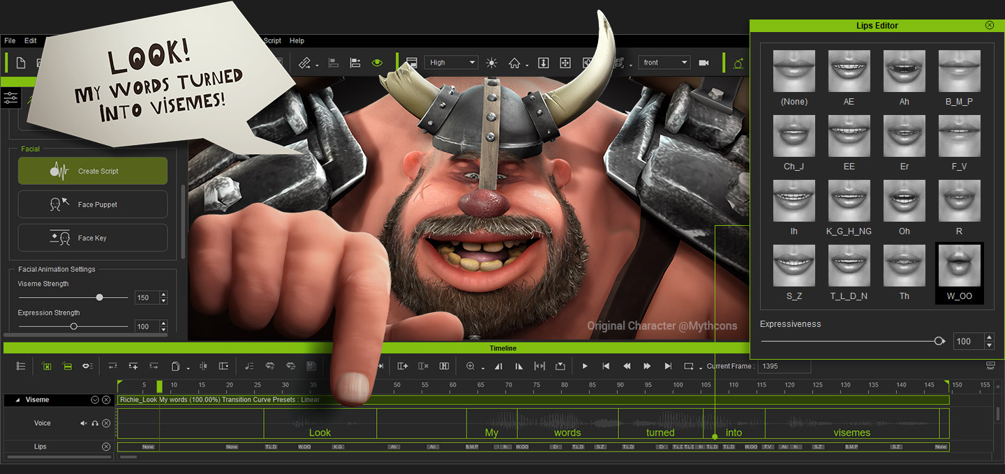 lipsync animation - generate voice and visemes on timeline