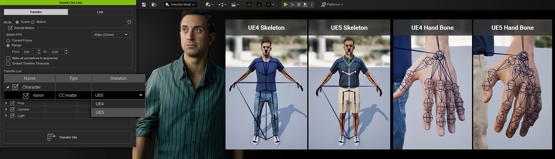 unreal live link character animation from iClone motion library