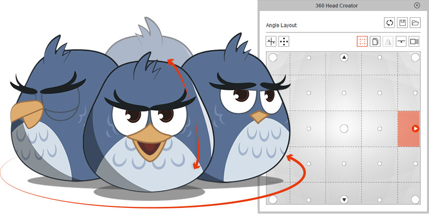 For 2D character designers to create animated characters with 360 head
