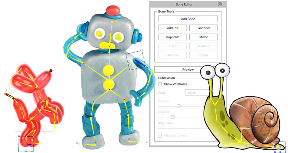 For 2D character designers to rig animated characters