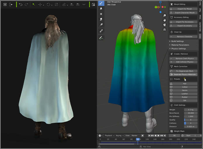 blender 3D character animation - cloth simulation with real mesh collision